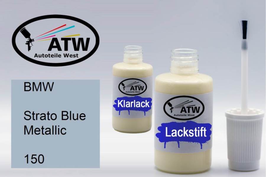 BMW, Strato Blue Metallic, 150: 20ml Lackstift + 20ml Klarlack - Set, von ATW Autoteile West.